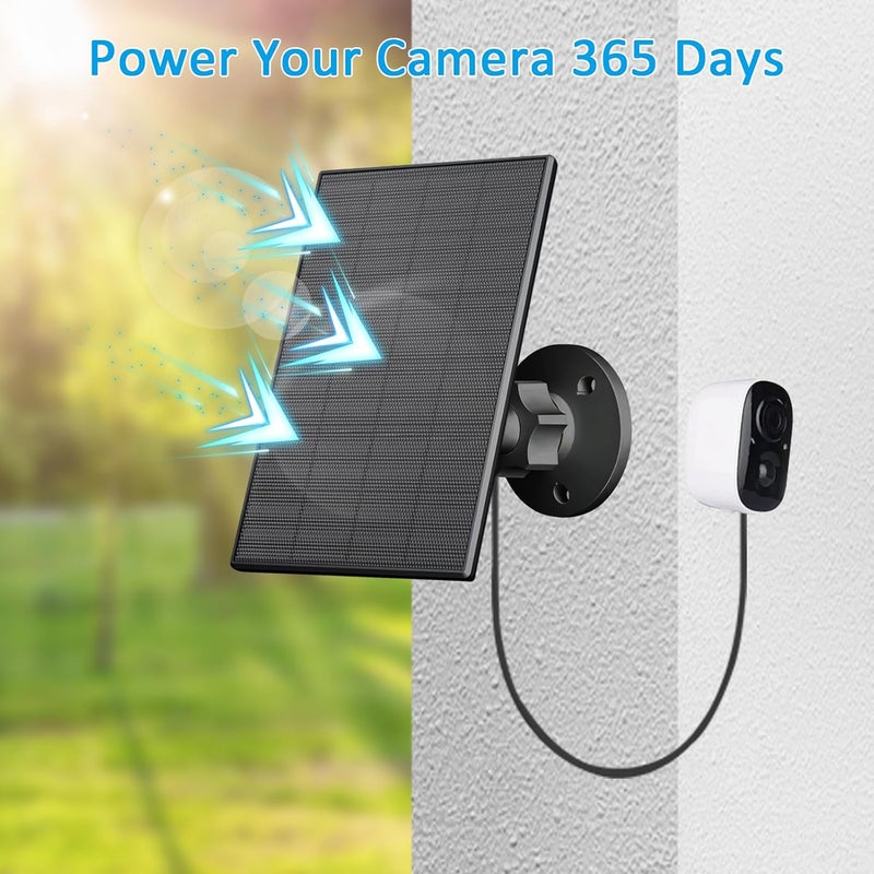 VUEBEE 2W Solar Panel for Security Camera Outdoor, USB/USB-C Charger with IP65 Waterproof, 360° Adjustable Mount & 7.2ft Cable, Compatible with Rechargeable Battery Cameras (2 Pack, Black) - Image 3